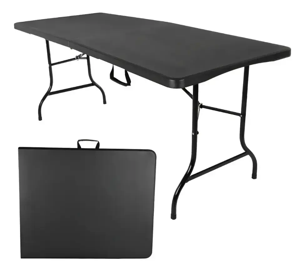 Mesa Plegable 180×70×74 cm Negra · Exterior · Camping Reforzada